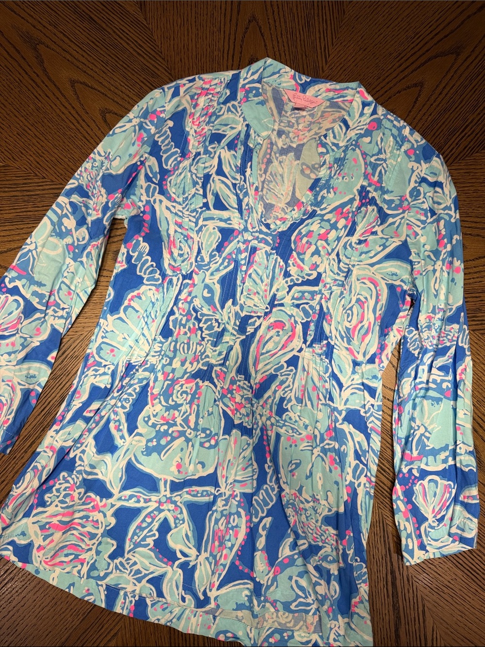 Lilly Pulitzer Aqua, Blue & Pink Printed Tunic XS